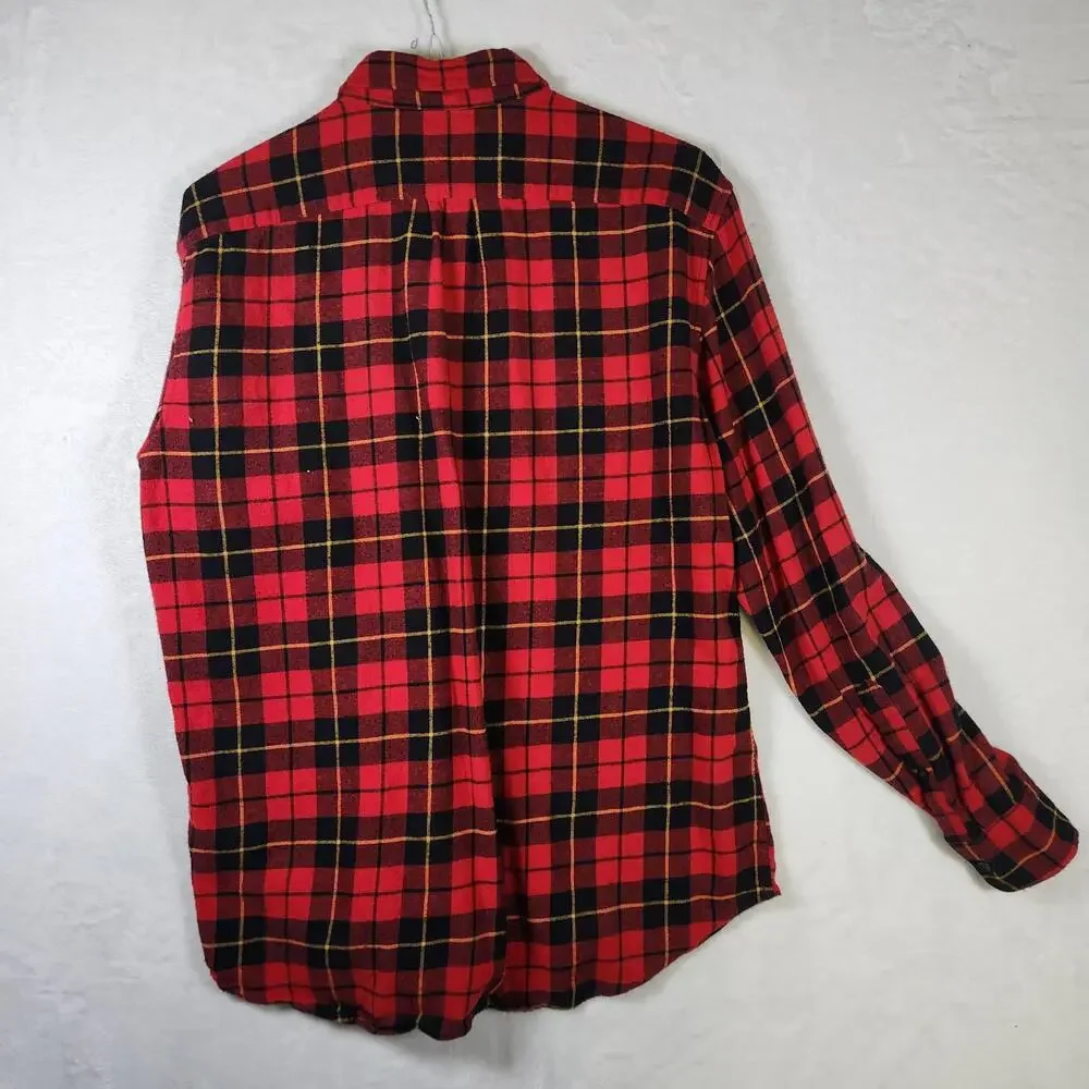 J Crew Flannel Shirt Red Black‎ Plaid L Classic Fit Heavyweight Button Up Grunge